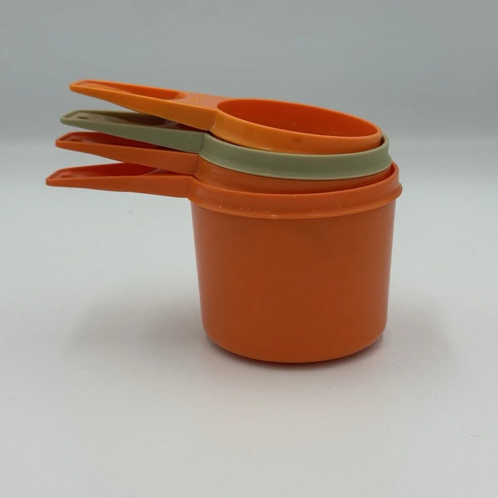 TUPPERWARE Measuring Cups Mismatched‎ Orange & Green Stacking Set of 4 Vintage